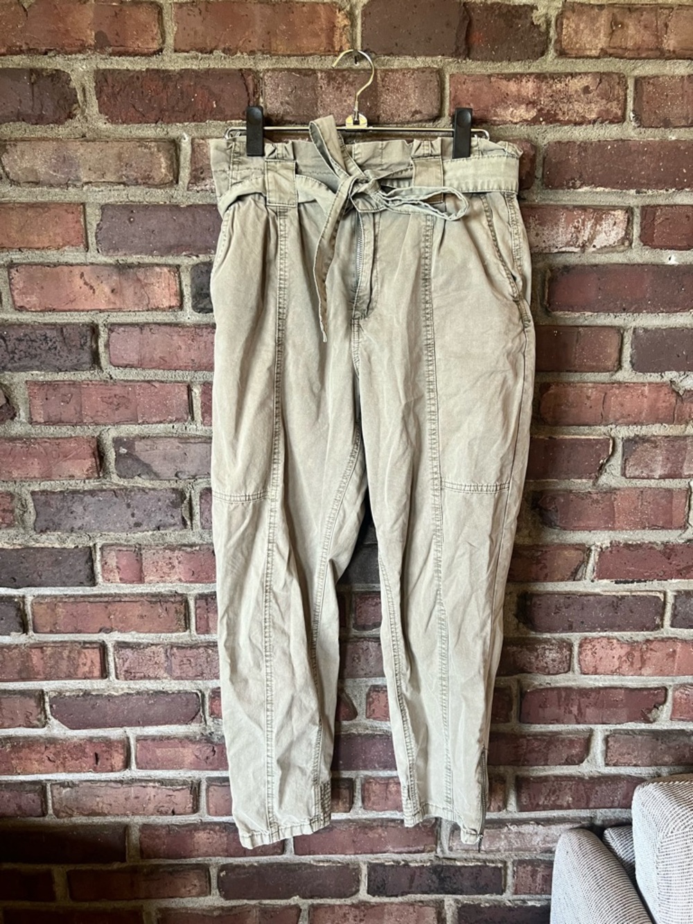 BlankNYC Paperbag Waist Cargo Cotton Pants Army Green size 28